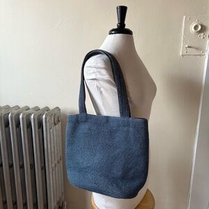 Talbots Dark Blue Knitted Texture Double Handle Bag Costal Vibes